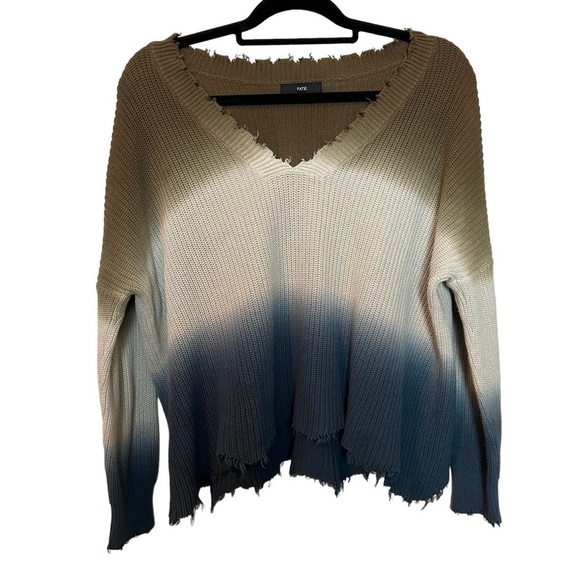 Anthropologie Fate Tops - Fate Anthropologie Ombre Tie Dye V Neck Boxy Raw EdgePullover High Low Sweater